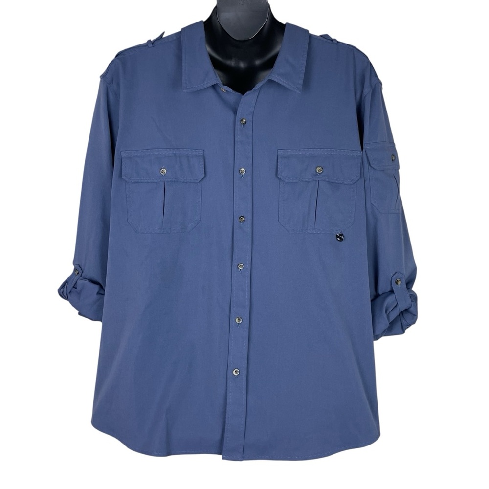 Scandia Woods Poly Button Down Long Sleeve Pilot’s Shirt Blue Mens Size 3XL